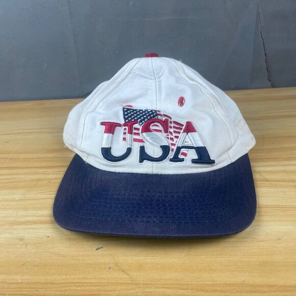 USA Flag Vintage Embroidery Snapback Cap Hat One Size Fits All White Blue - Picture 1 of 7